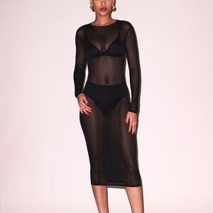 Fleur du Mal Sheer Black Midi Dress